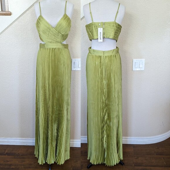 Lime Green Pleated Cutout Formal Wedding Guest Party Maxi Dress 6 - Picture 2 of 5